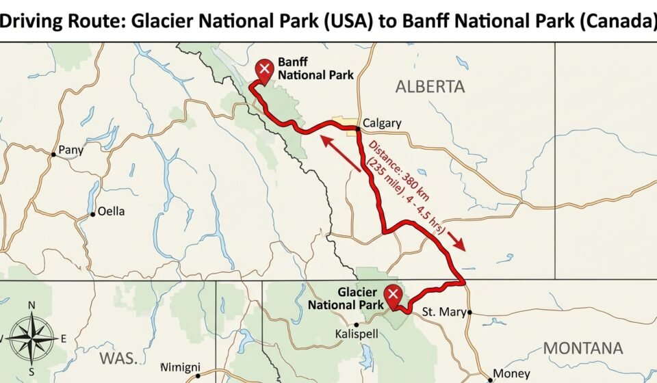How far is Glacier National Park from Banff