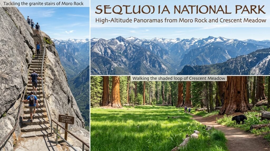 Taking in High-Altitude Panoramas from Moro Rock and Crescent Meadow