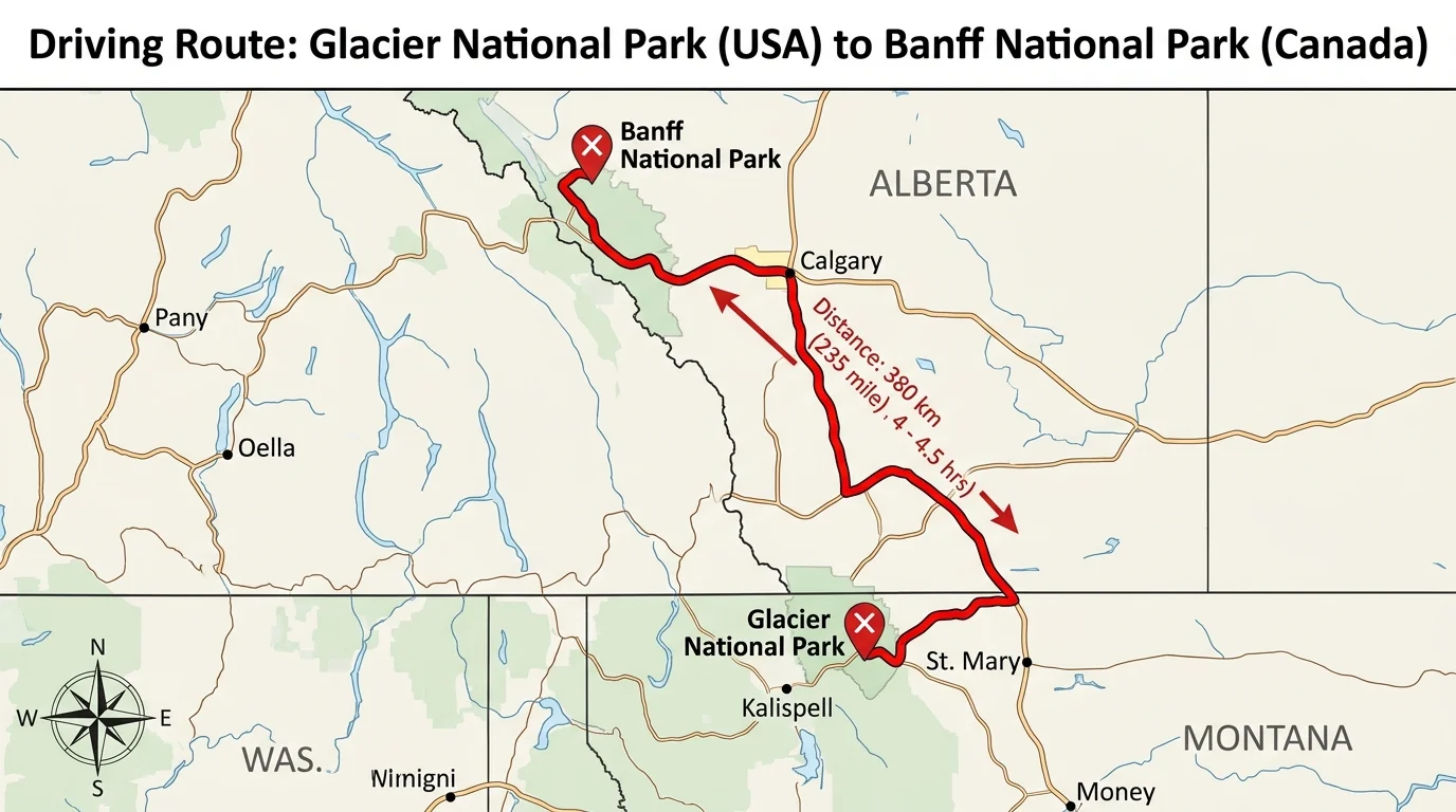 How far is Glacier National Park from Banff