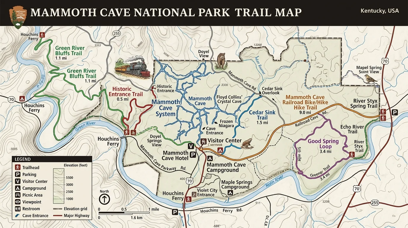 Mammoth Cave National Park Trail Map